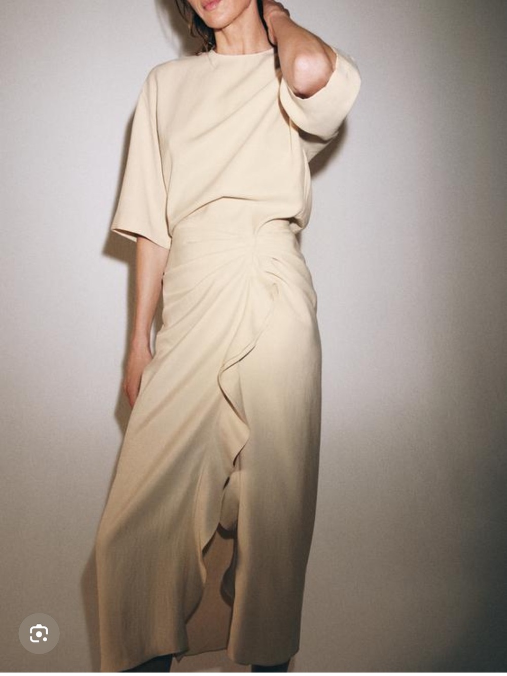 Zara Cream Ruffle-Front Midi Dress - Picture 2 of 11